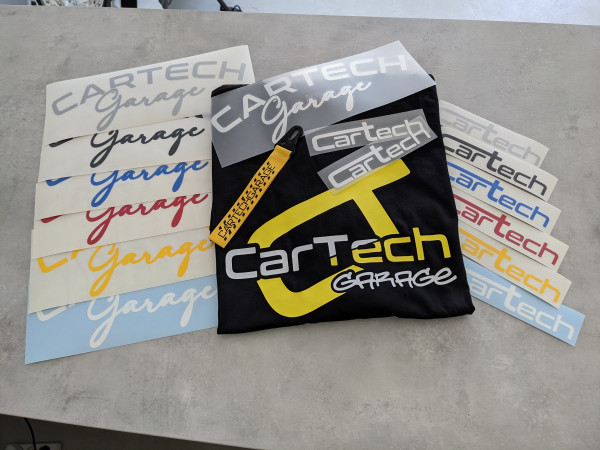 CarTech Mega Bundle T-Shirt Weiß/Gelb + WSS-Banner + Sticker + Schlüsselanhänger